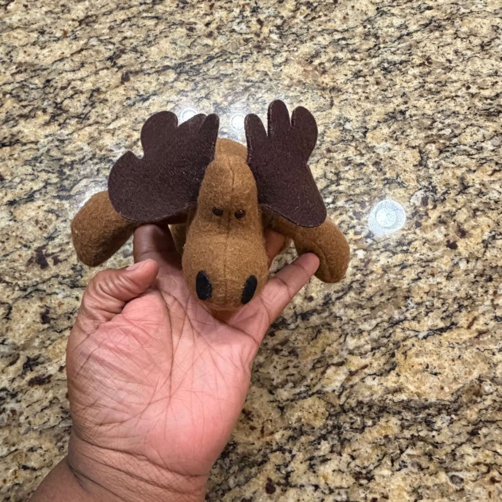 Vintage 1985 Ambassador Hallmark Moose Plush Brown Holiday Reindeer Bell 5"